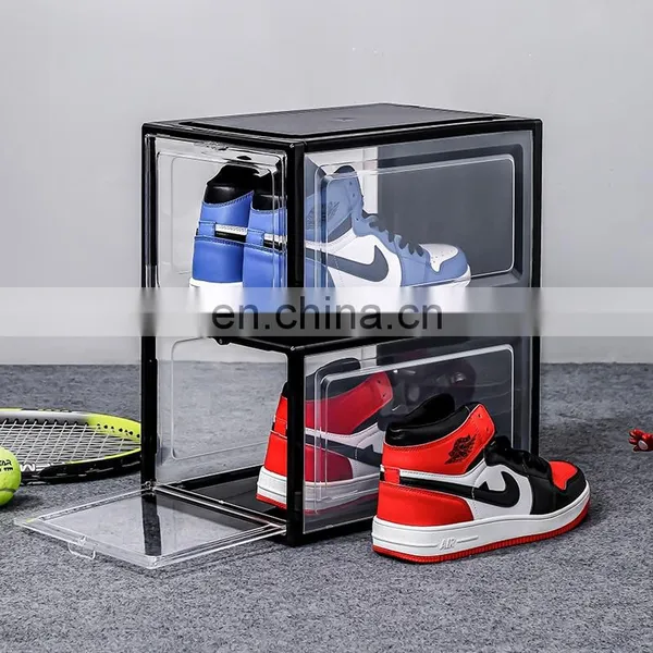 Premium Clear Transparent Plastic Sneaker Shoe Storage Box Foldable Stackable Shoe Rack Jordan Shoes Case Display Container photo-5
