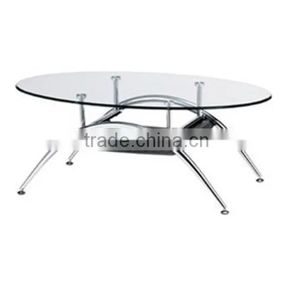Glass Top Stainless Steel Base Table Oval Top Coffee Table photo-2