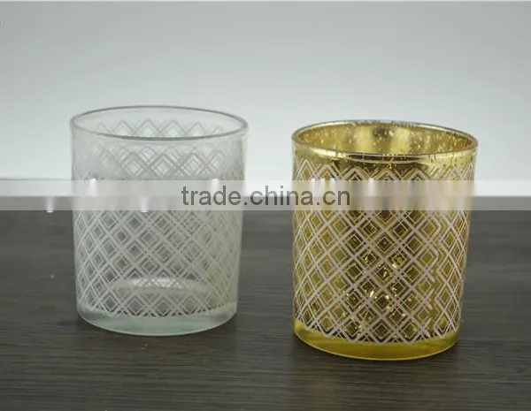 Gold Printed Web Design Glass Jars for Candle Making / Spray White Glass Votive Holders photo-3