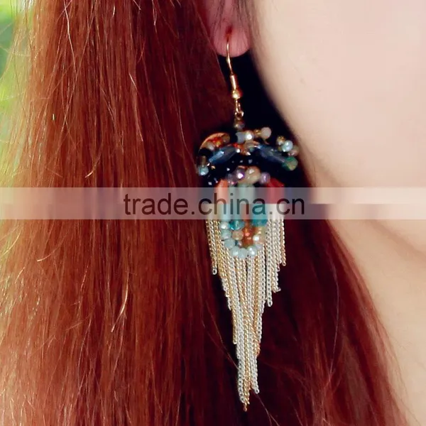Wholesale Hot Selling Crystal Earrings Gold Long Tassel Earrings photo-5