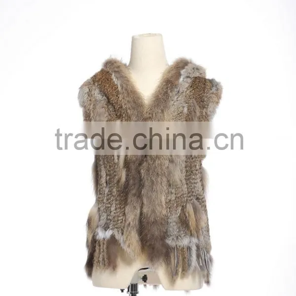 QD663 New Fashion Handknitted Rabbit & Raccoon Vest With Cap 2016 photo-3