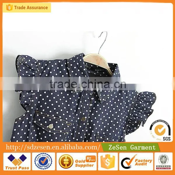 Lapel Ruffle Sleeve Polka Dot Denim Skirt Dress Cotton Wholesale Printed Apparel For Women photo-3