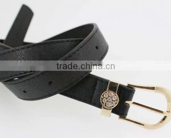 Women's Plain Black PU Leather Belt With Rhinestone Ring in YiWu photo-3