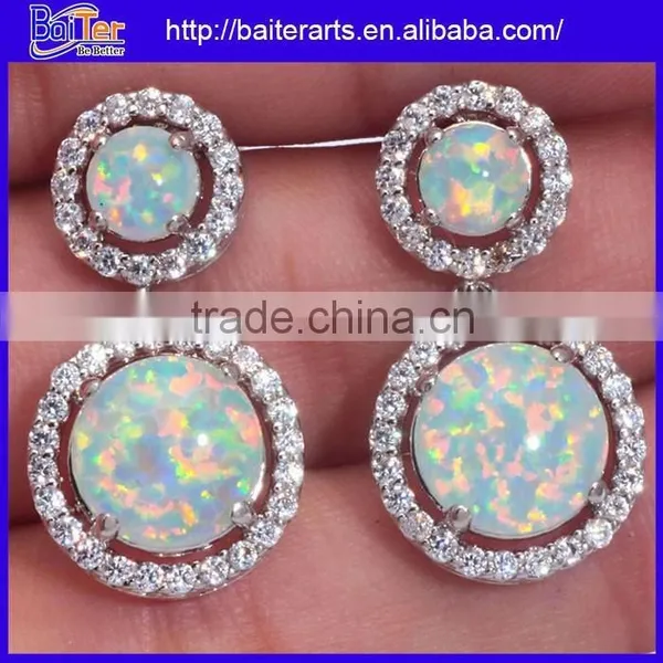 Women 925 Sterling Silver Round White Opal Diamond Stud Earrings Jewelry Quality Choice photo-6