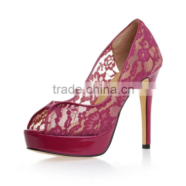 Red Lace Women Modern High Heel Shoes Wholesales Price photo-5