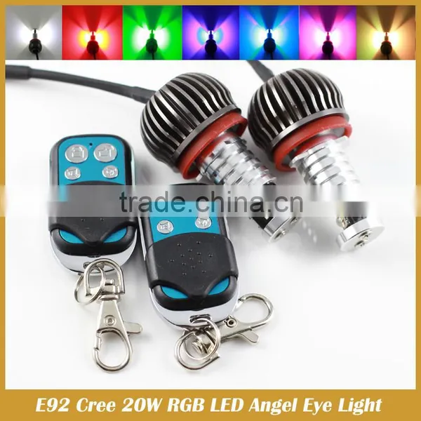 E92 H8 RGB Multi-Color 20W LED Angel Eyes Halo Ring Light Bulbs photo-3