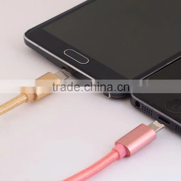 USB Mobile Pbone Cables 2 in 1 Connector Data Cable for Ios and Android Phones