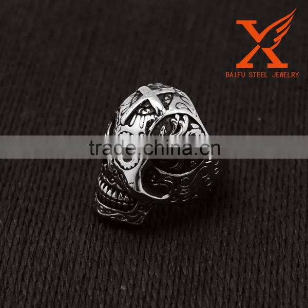 In Stock Male Jewelry Drop Ship 2016 Fashion Ring Stainless Steel Rings For Man Big Tripple Skull Ring Punk Biker Jewelry photo-3
