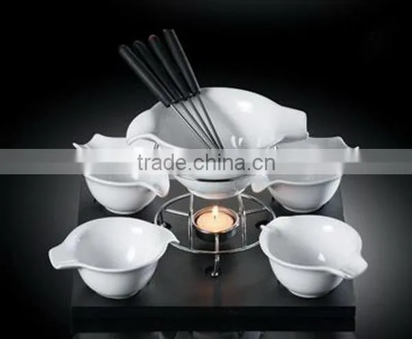 H7140 oem acceptable customer design high white porcelain fondue set
