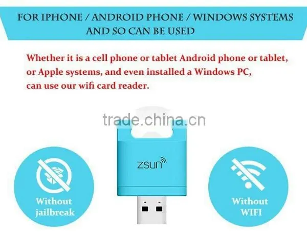 Zsun WiFi Card Reader TF MicroSD USB 2.0 Flash Drive for PC Tablet Phone photo-2