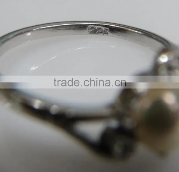Sterling Silver Ring With Pearl & Diamond 2pc Natural Nontreated photo-4