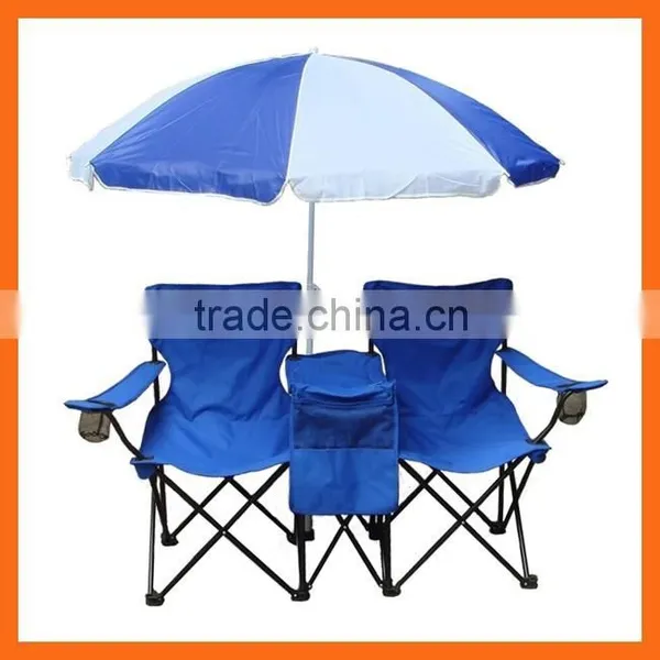 Folding Double Camping Chair With Umbrella and Cooler Table photo-2