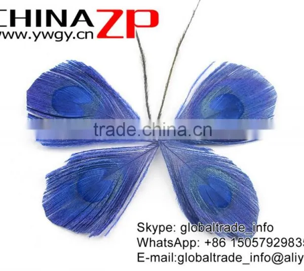Gold Supplier ZPDECOR Bulk Sale Top Dyed Royal Blue Trimmed Peacock Feathers Eyes for Decoration photo-4