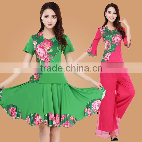 Square Dance Dress Suit Digital Printing Middle-aged and Old Spring and Summer Long, Short-sleeved Adult Performance Clothing photo-3