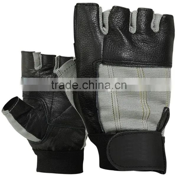 Weight Lifting Gloves Heavy Duty Gym Power Training Glove Long Wrist Strap Black Grey
