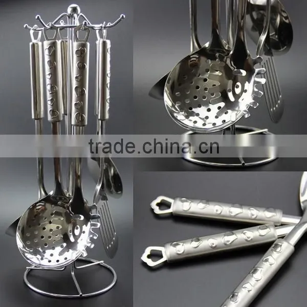 Modern Stainless Steel Kitchen Utensils Set/ Cook Hot Sell Stainless Love Handle Kitchen Ware 7pcs Kitchenware Set S01