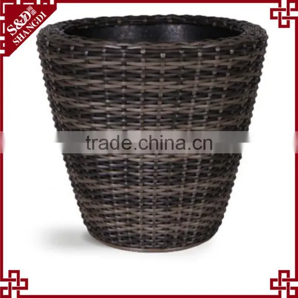 S&D Classic Round Shaped Outdoor Decorative Garden Coffee Shop Flower Pots Rattan Wicker Ceramic Planters Set of 3 photo-2