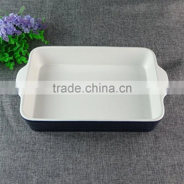 China Supplier Two Handles Colorful Bule And Red Ceramic Bakeware photo-3