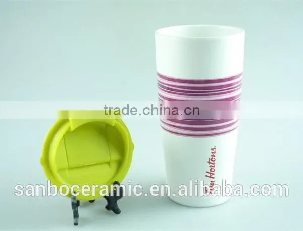 Ceramic Coffee Mug Without Handle With Silicone Lid / Band, Tall Ceramic Mugs photo-4