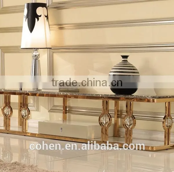 E818G Luxury Golden Stylish Marble TV Stand Unit Design for Modern Living Room Set photo-3