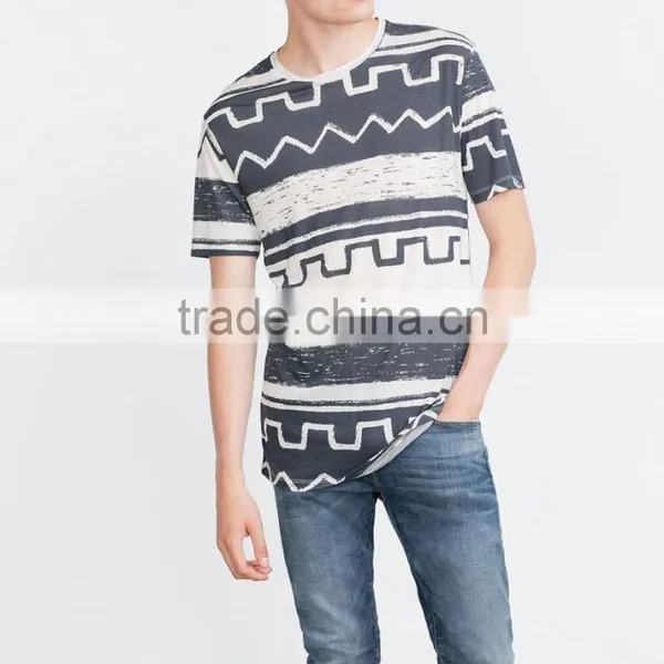 Geometric Print T-shirt With Short Sleeves and Round Neck Low MOQ O-neck Cotton t- Shirt for Men Printing t Shirt photo-4
