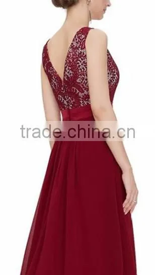 2016 Vintage Black Red Lady Elegant Sleeveless Summer Lace Patchwork Party Club Dress Round Neck Long Dress Party Dress photo-3