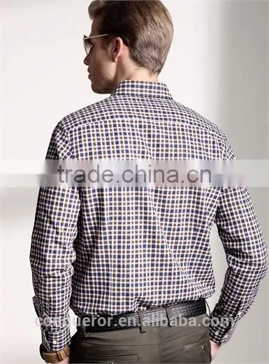 New Design Small Checked Blends Cotton Men Shirt SL0070 photo-2