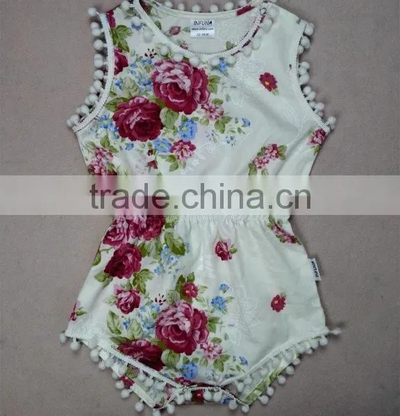 2017 Ponpon Floral Baby Romper Months Girls 100% Cotton Rose Vintage no Minimum Quantity. Etsy Item photo-3