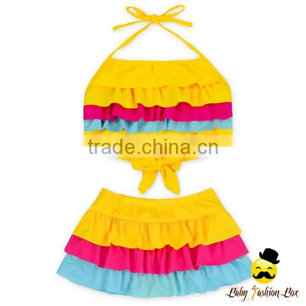 2017 Kids Summer Children Colorful Ruffle Separable Rainbow Little Girl Swimwear Holiday Cake Mini Skirt photo-5
