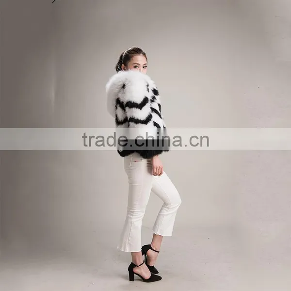 Myfur Short Style White and Black Fox Fur Coat For Girls and Women photo-5
