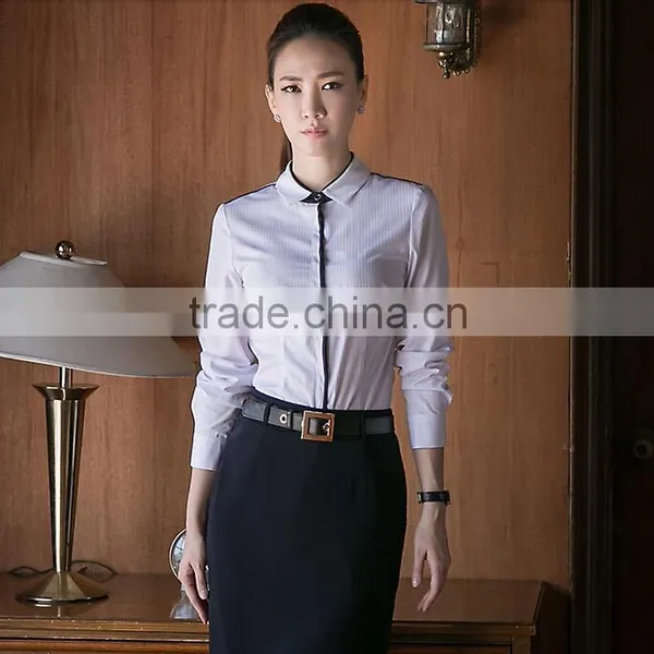 Custom Beautiful Latest Formal Office Lady White Blouse Uniform New Blouse Design photo-6
