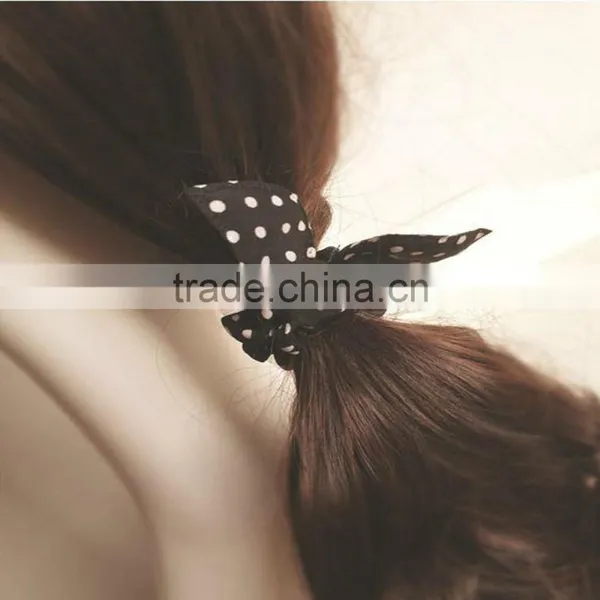 Fashion Rabit Ears Elastic HairBands Dot Print Chiffon Hair Ring photo-2