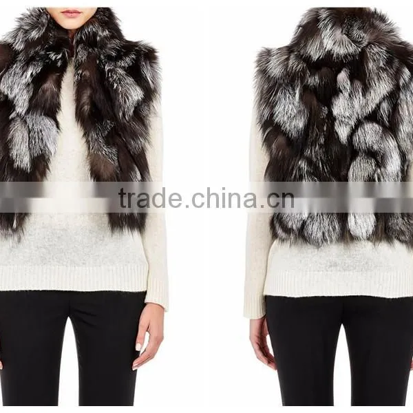 YRFUR YR043 Chic Style Fox Fur Waistcoat/Stand Collar Patchwork Fox Fur Vest photo-2