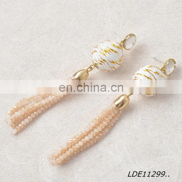 Glass Tassel Beaded Earrings Pom Pom Style Earrings Thread Ball Earrings photo-3