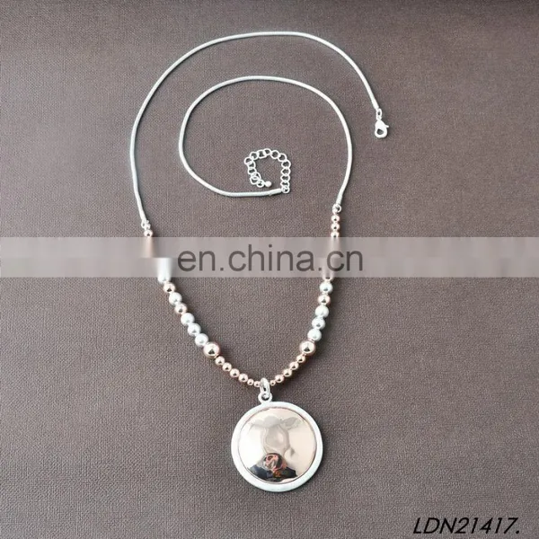 Wron Siver and Rose Gold Beaded Round Disc Necklaces photo-2