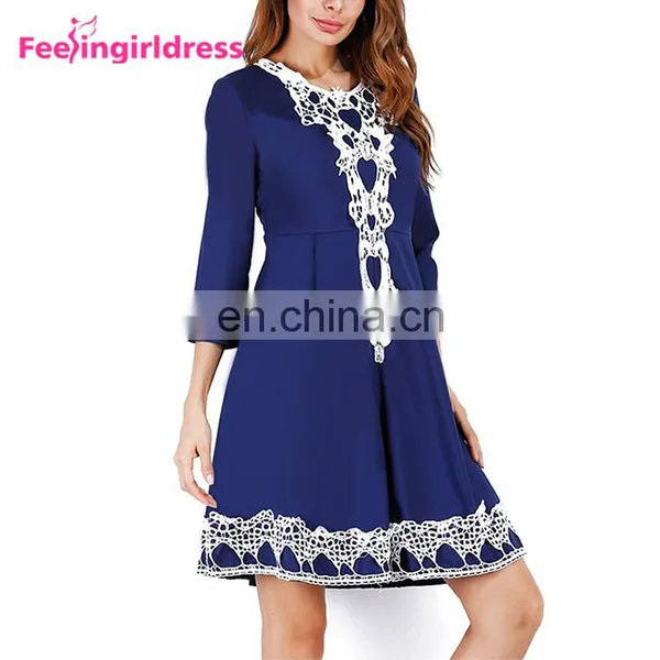 Fashion Lady Clothing Women Casual Long Sleeve Ladies Knee Length Dress photo-3
