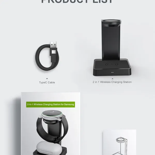 2 in 1 Wireless Charger for Samsung Watch3 Active2 LET Blluetooth Galaxy Buds Fast Charger Stand photo-2