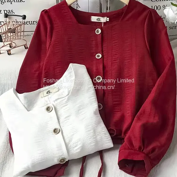 Spring/autumn 2021 Chiffon Shirt Women's French Clavicle Square Collar Top Western Style Short Waistline Long Sleeve Bottom Shirt
