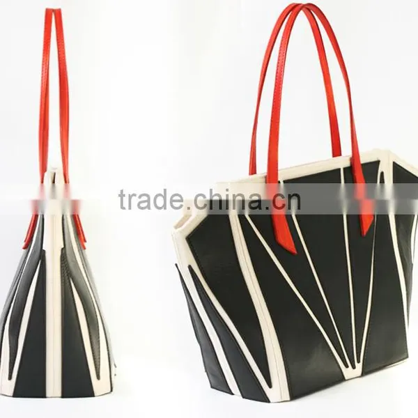 Special Design Changeable Shape Black and Red Color M K Genuine Leather Women Handbag photo-4