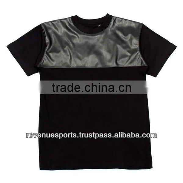 Fashion Leather T-shirt: New Design T-shirt: Cotton and Leather T-shirt