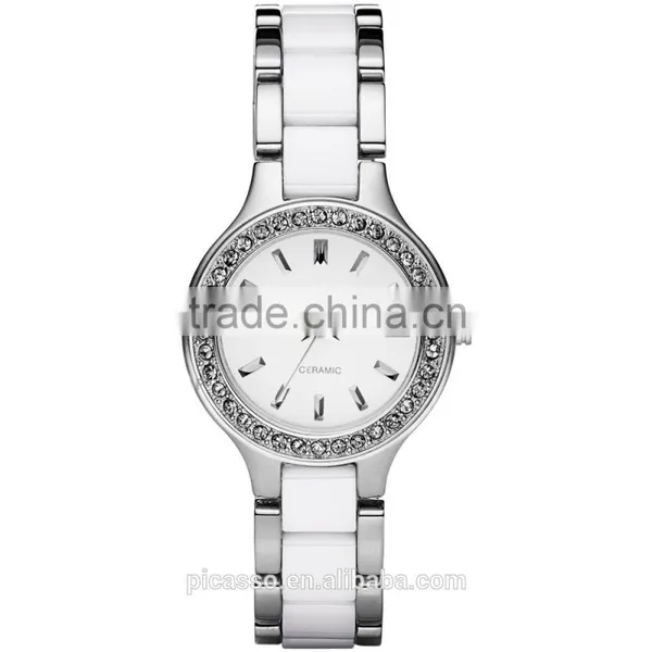 Black Silver Ceramic Quartz Ladies Bracelet Watch 8138 photo-2