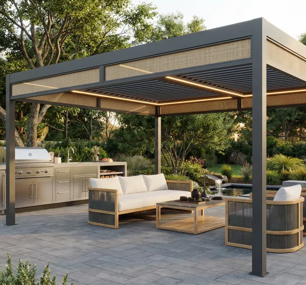 Motorized Louvered Aluminum Pergola With LED Lights, Modern Outdoor Gazebo for Garden & Patio photo-2