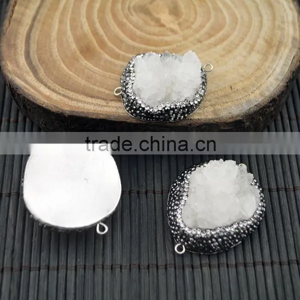 LFD-0014B Natural Druzy Drusy Quartz Stone Pave Rhinestone Crystal Connector Beads Jewelry For Making Bracelet Necklace photo-2