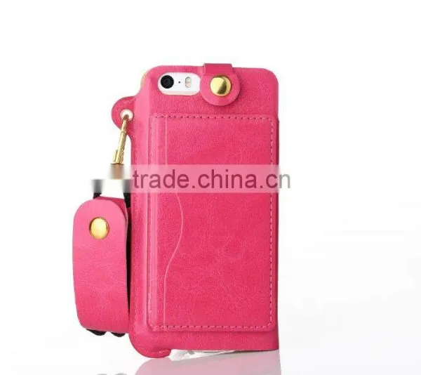 Anti Shock PU Back Stand Case for IPhone SE With String Leather Rubber Cover With Card Slot for IPhone 5 5s 5c MT-5764 photo-2