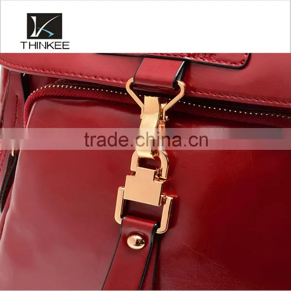 China Shop Fashion Korean Style Women Red Leather Backpack for Girls Made in China photo-3