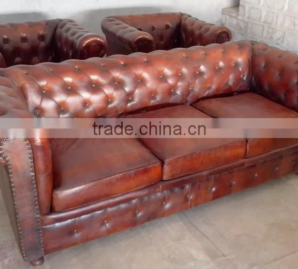 3 Seater Leather Sofa in Mango Wood photo-3