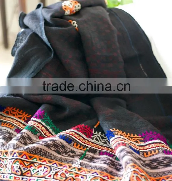Rabari Throw Hand Embroidered Rabari Kutch Woollen Throw Antique Rabari Shawl