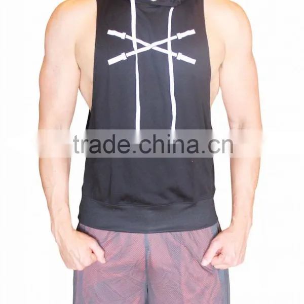 Singlets With Hoodie/gym Singlet - Mens Sleeveless Vest Hoodie Stringer Gold Gym Singlet photo-2