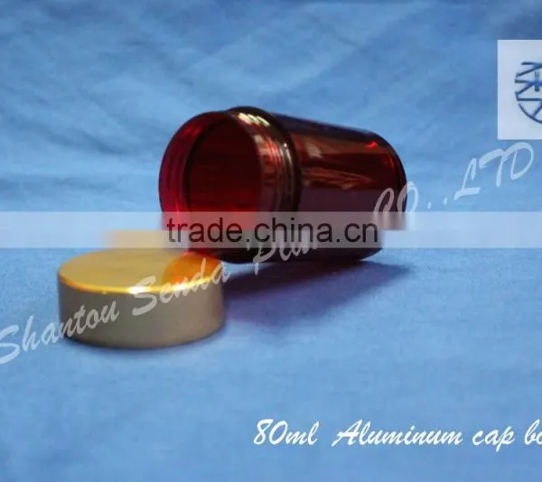80ML Amber Plastic Bottle With Aluminum Screw Cap, Amber PS Pill Bottle, Amber Acrylic Bottle With Silvery / Golden Cap photo-4