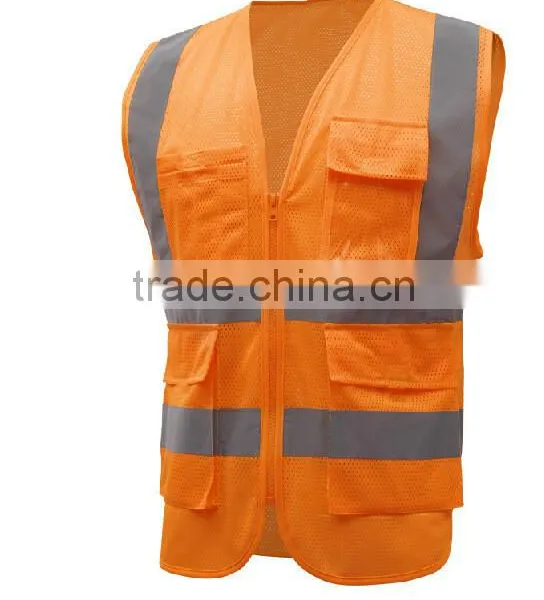 Mesh High Visibility Fluorescence Multi Pockets Uniform Work Jacket With Reflective Strips photo-3